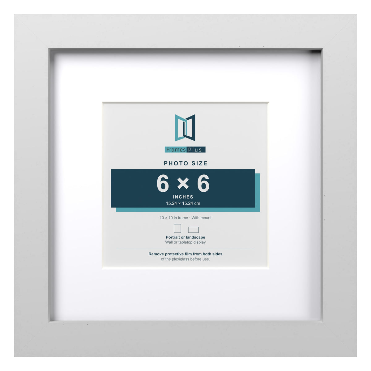 Classic White 10 x 10 inch picture frame with a white mount for a 6 x 6 inch photo