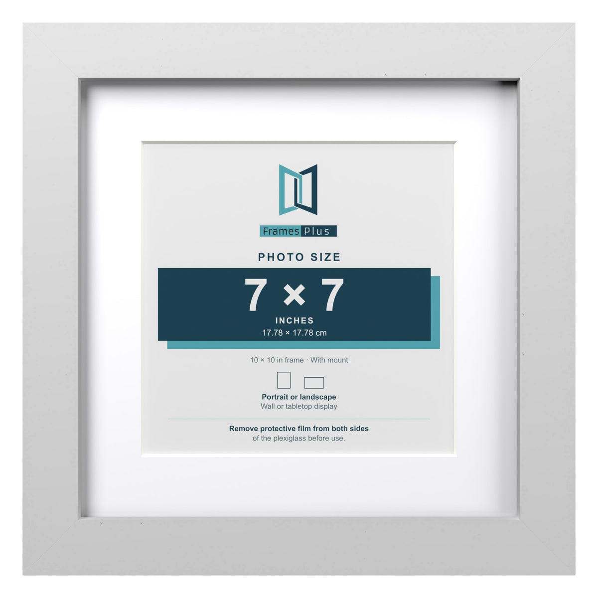 Classic White 10 x 10 inch picture frame with a white mount for a 7 x 7 inch photo
