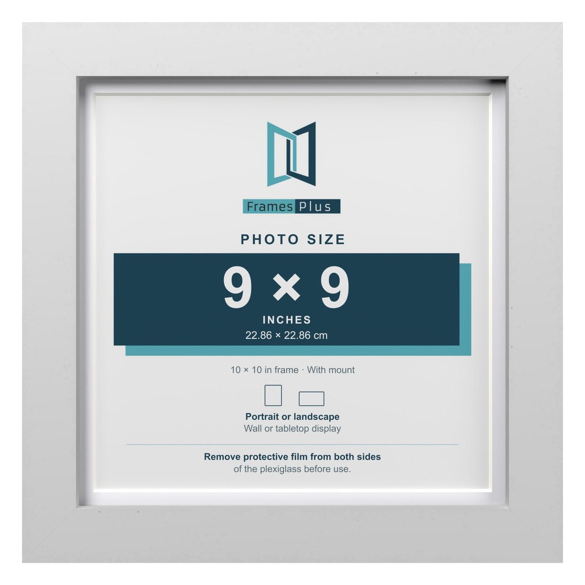 Classic White 10 x 10 inch picture frame with a white mount for a 9 x 9 inch photo