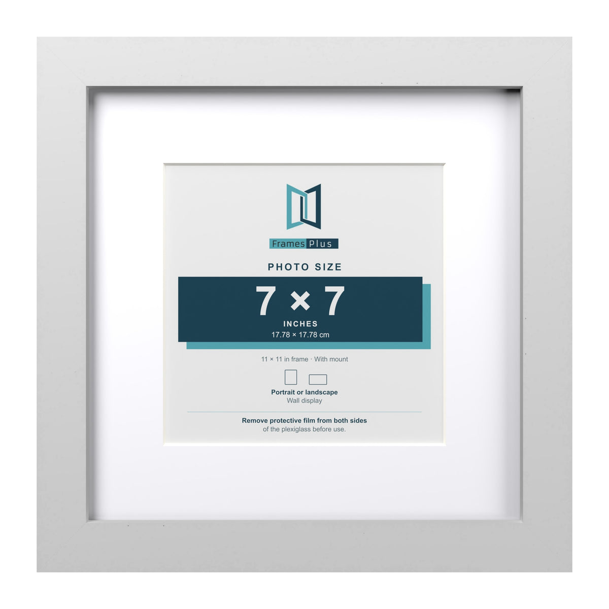 Classic White 11 x 11 inch picture frame with a white mount for a 7 x 7 inch photo