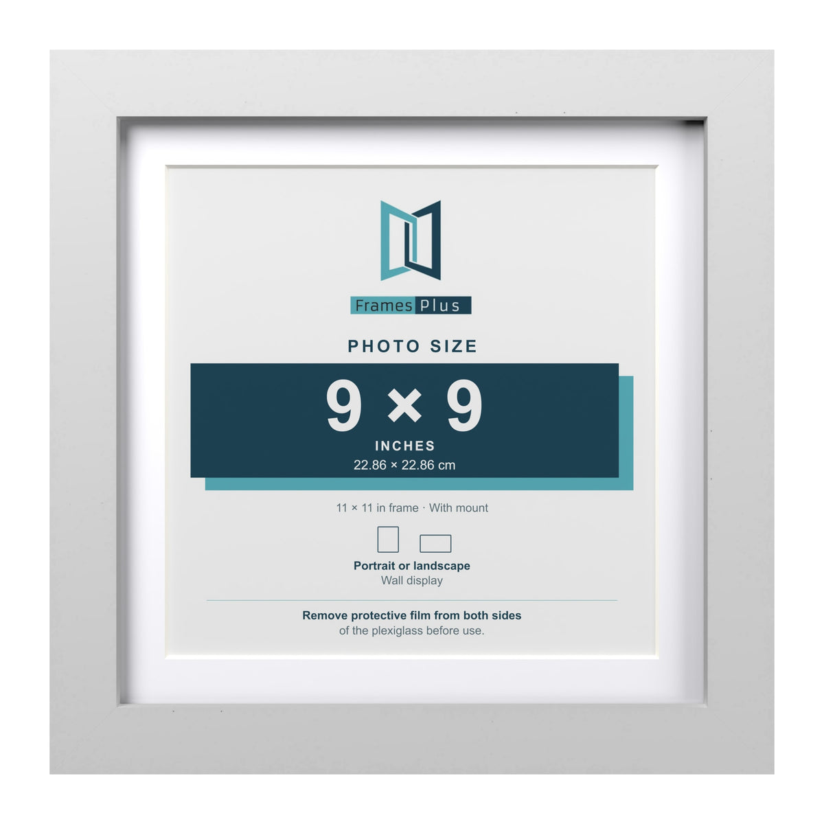 Classic White 11 x 11 inch picture frame with a white mount for a 9 x 9 inch photo
