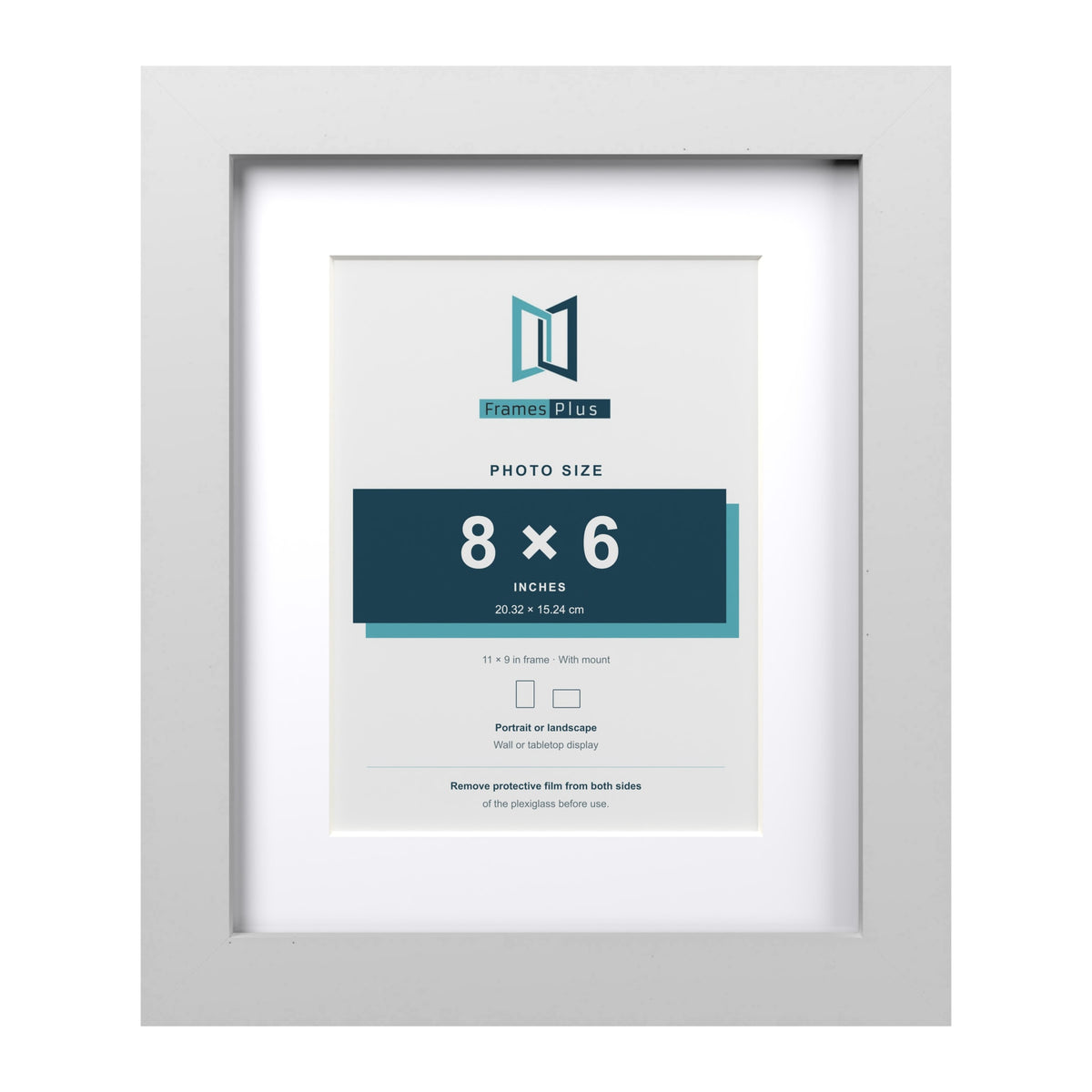 Classic White 11 x 9 inch picture frame with a white mount for an 8 x 6 inch photo