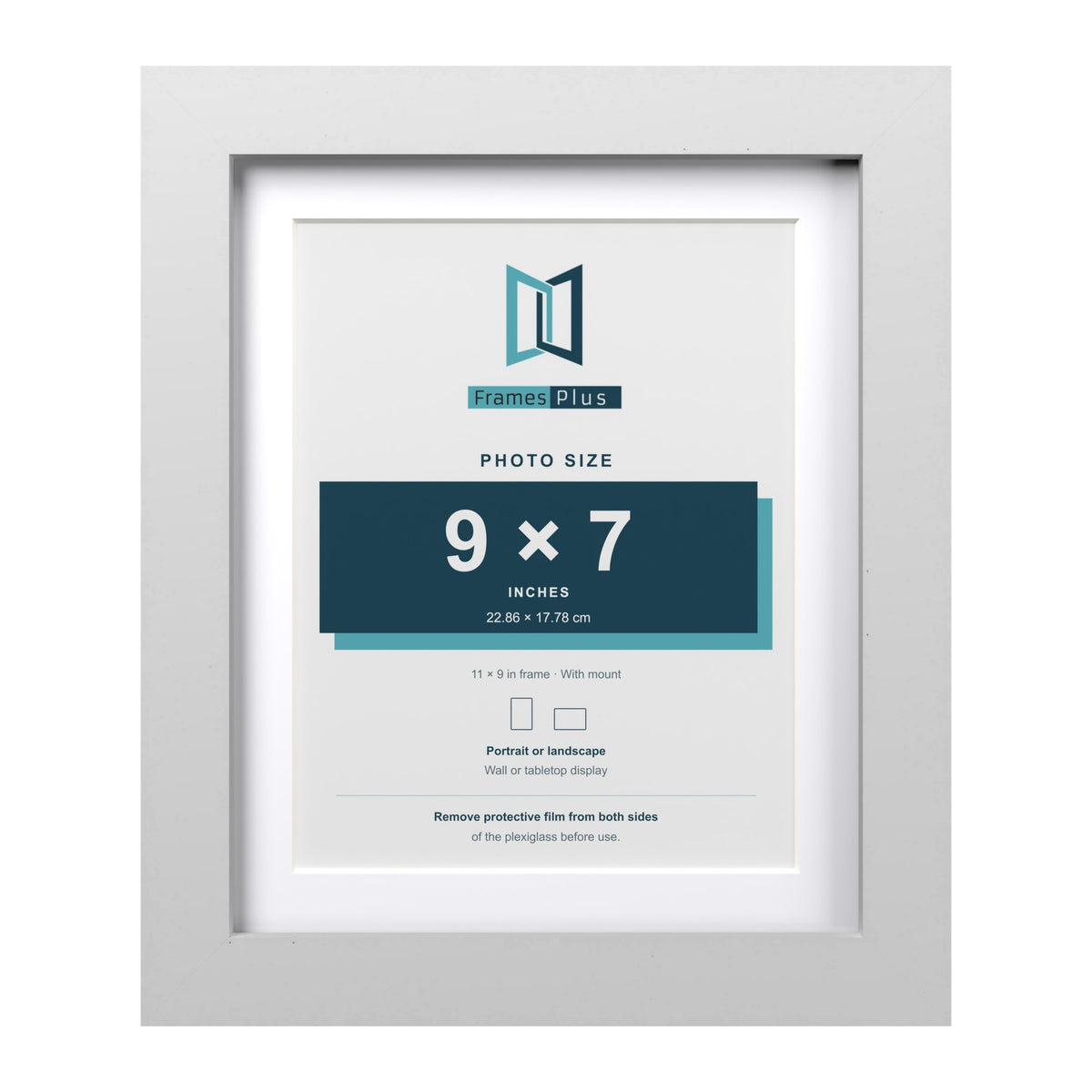 Classic White 11 x 9 inch picture frame with a white mount for a 9 x 7 inch photo