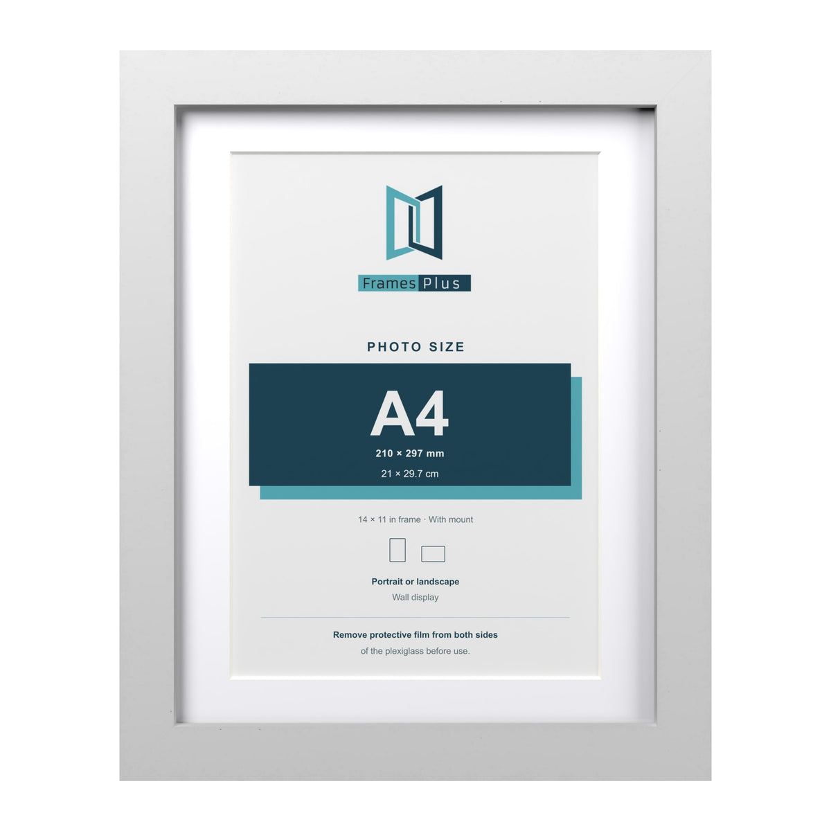 Classic White 14 x 11 inch picture frame with a white mount for an A4 photo