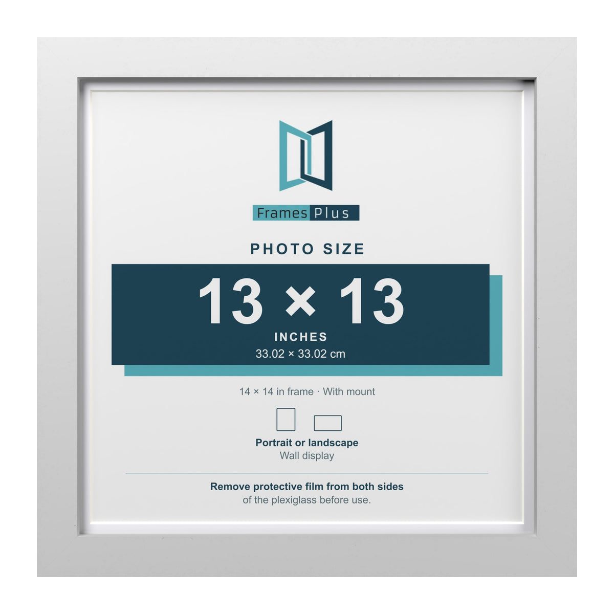 Classic White 14 x 14 inch picture frame with a white mount for a 13 x 13 inch photo
