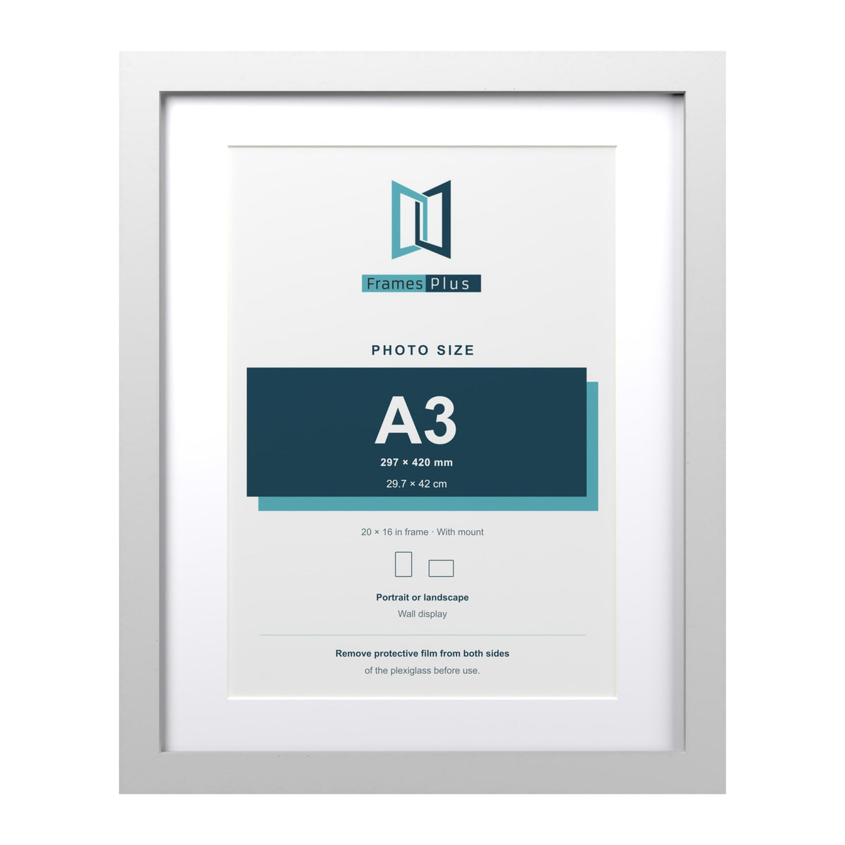 Classic White 20 x 16 inch picture frame with a white mount for an A3 photo