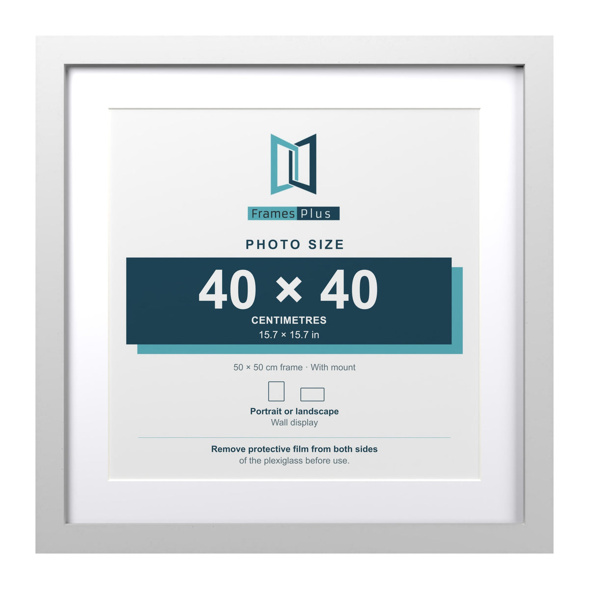 Classic White 50 x 50 cm picture frame with a white mount for a 40 x 40 cm photo