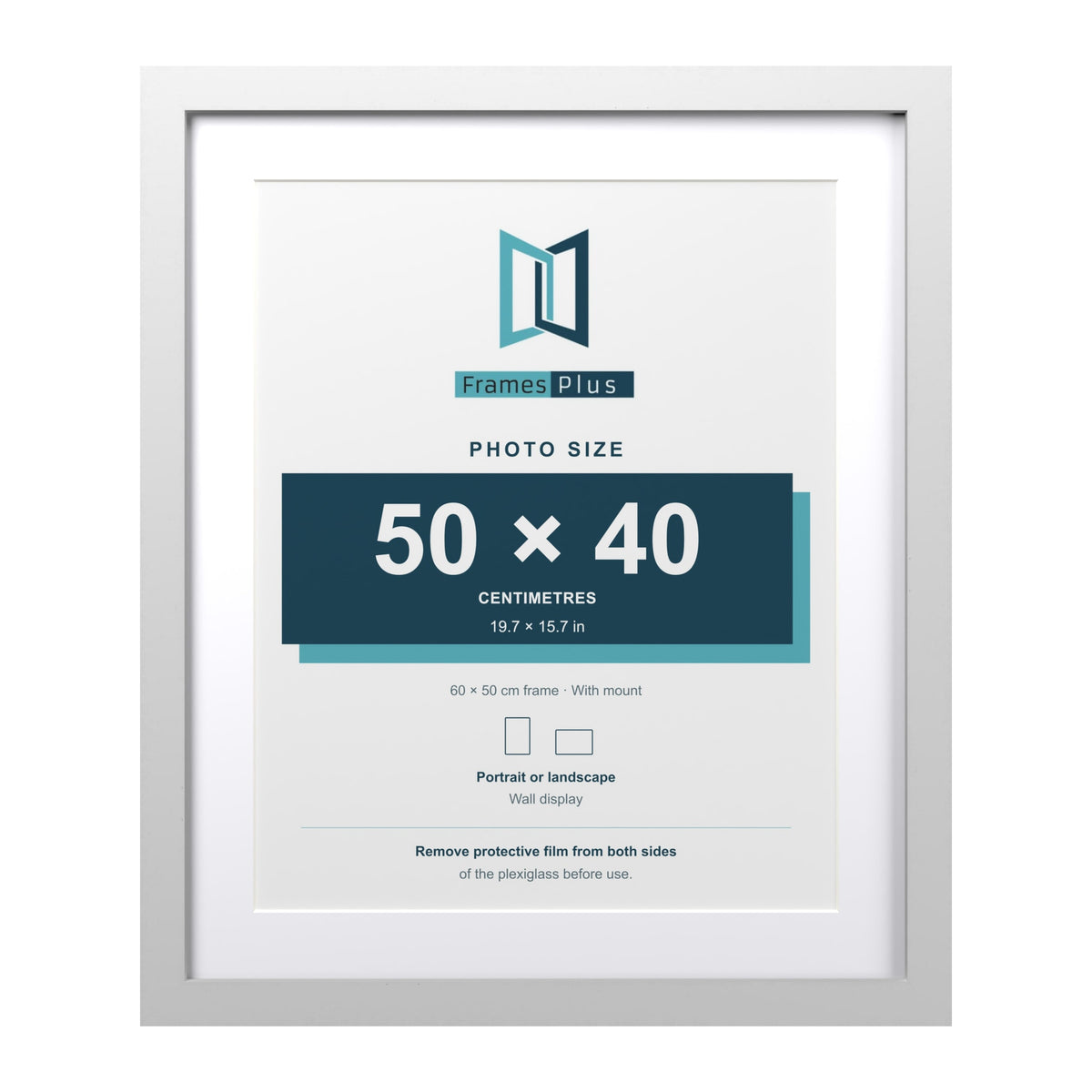 Classic White 60 x 50 cm picture frame with a white mount for a 50 x 40 cm photo