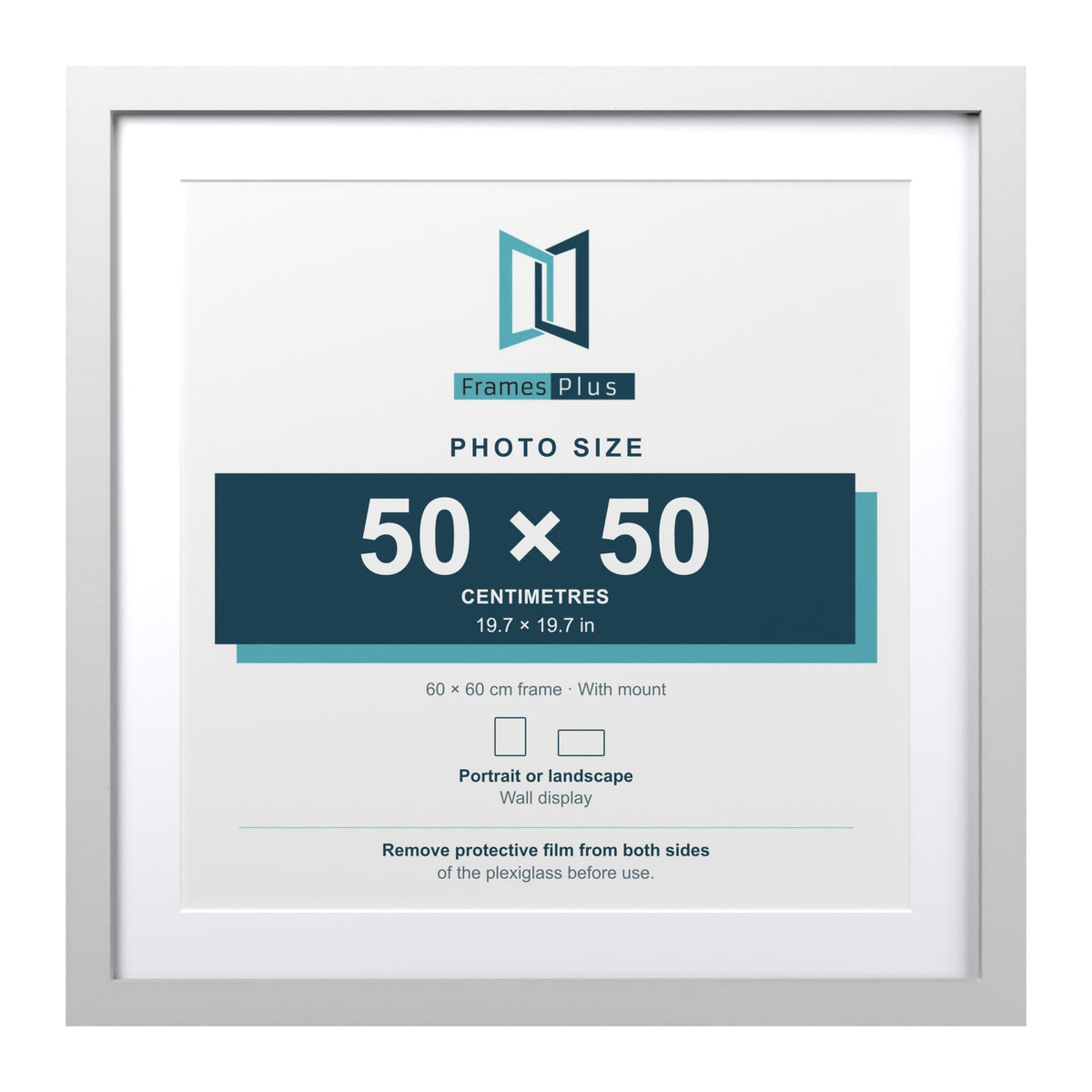 Classic White 60 x 60 cm picture frame with a white mount for a 50 x 50 cm photo
