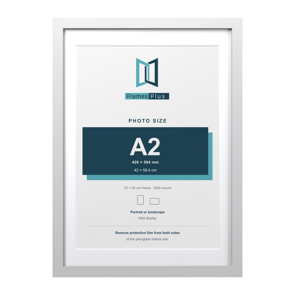 Classic White 70 x 50 cm picture frame with a white mount for an A2 photo