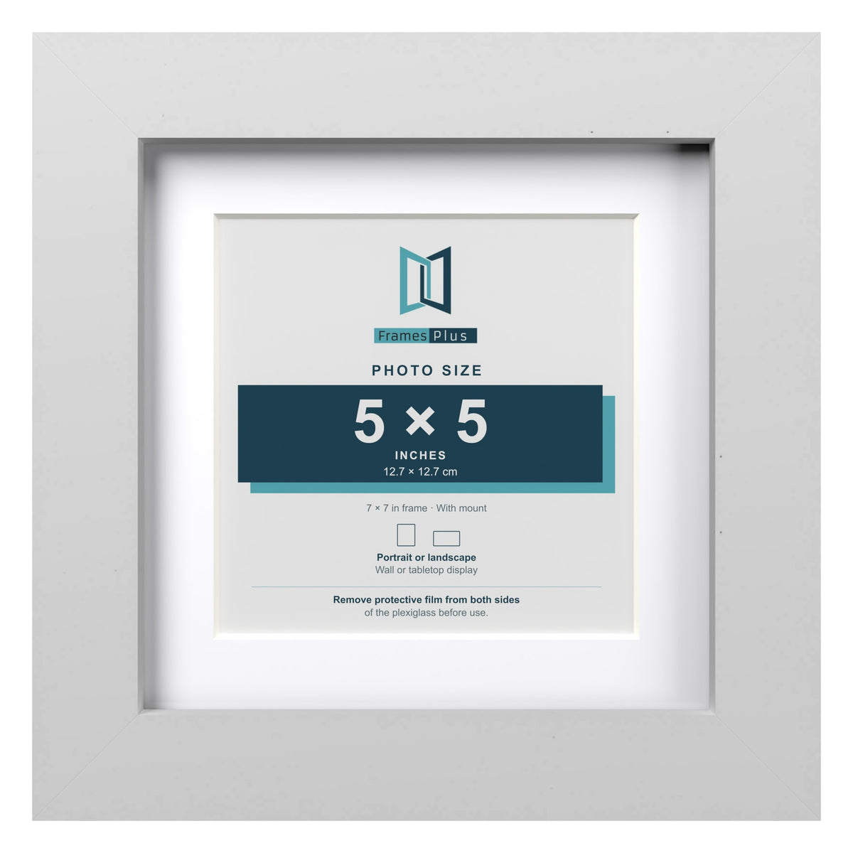 Classic White 7 x 7 inch picture frame with a white mount for a 5 x 5 inch photo