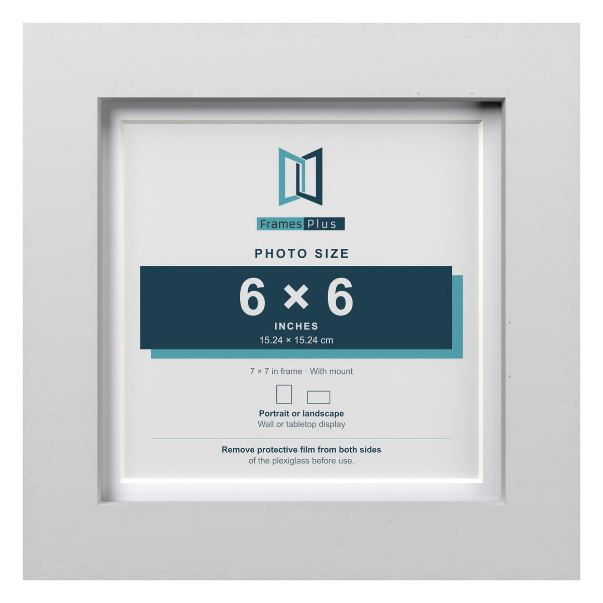 Classic White 7 x 7 inch picture frame with a white mount for a 6 x 6 inch photo