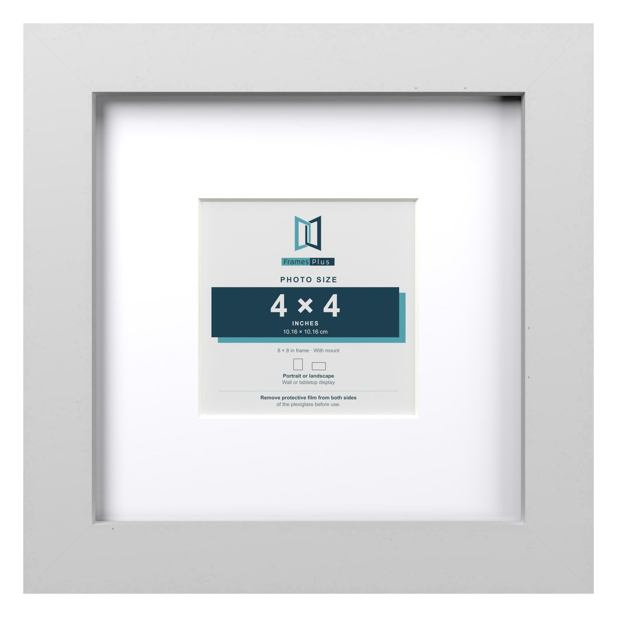Classic White 8 x 8 inch picture frame with a white mount for a 4 x 4 inch photo