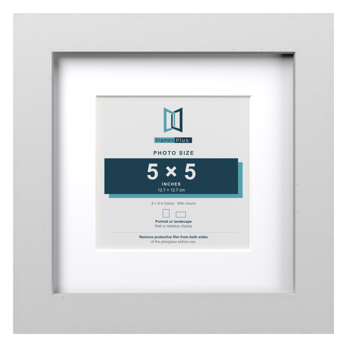 Classic White 8 x 8 inch picture frame with a white mount for a 5 x 5 inch photo