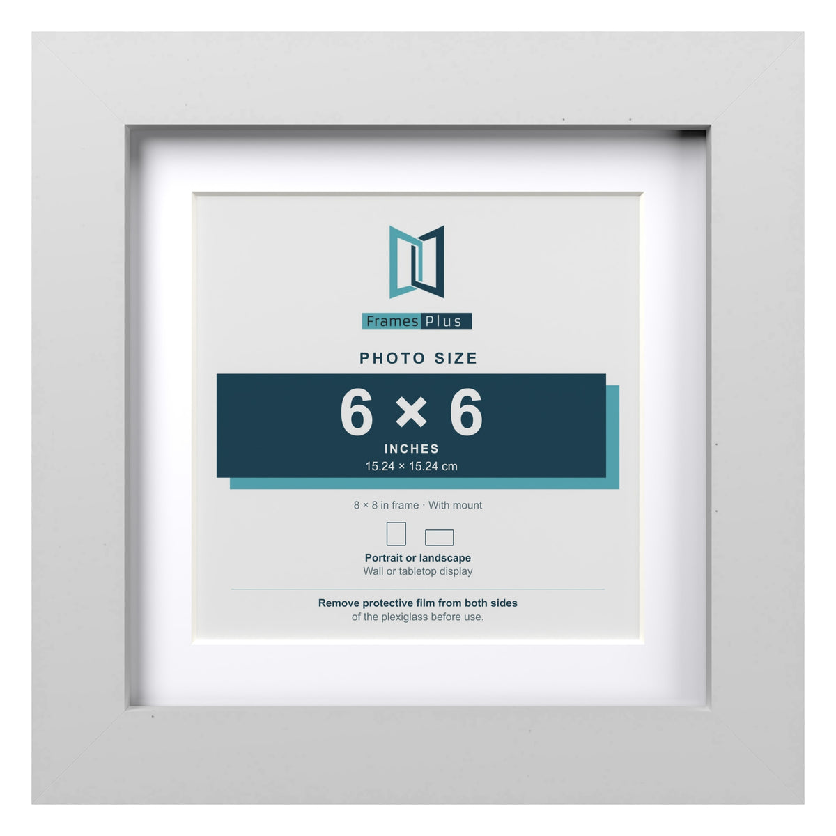 Classic White 8 x 8 inch picture frame with a white mount for a 6 x 6 inch photo