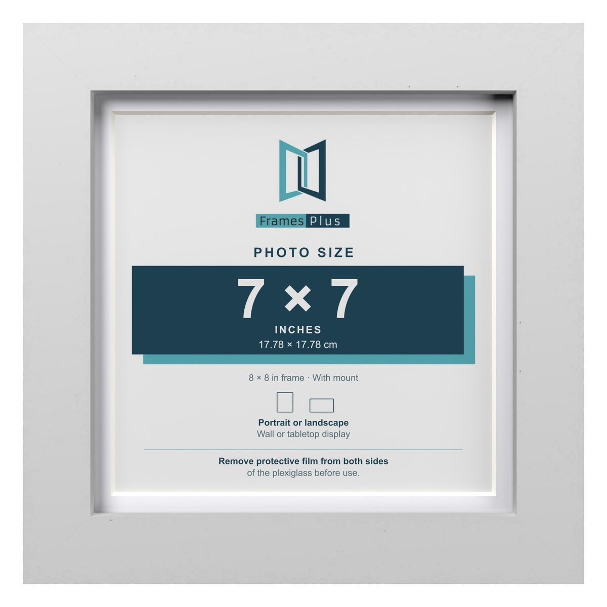Classic White 8 x 8 inch picture frame with a white mount for a 7 x 7 inch photo