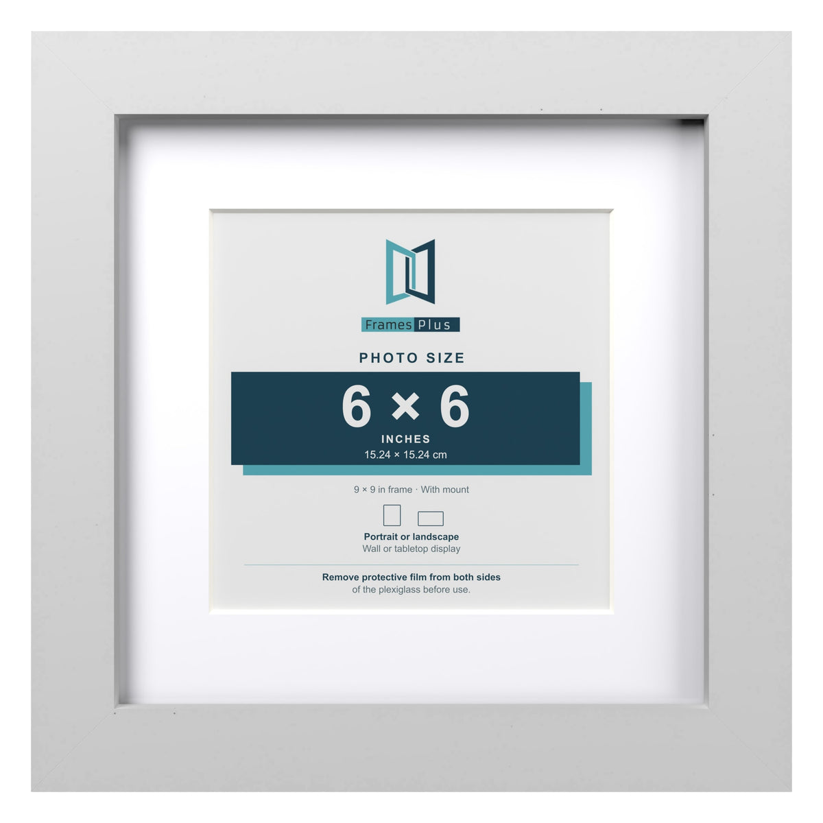 Classic White 9 x 9 inch picture frame with a white mount for a 6 x 6 inch photo