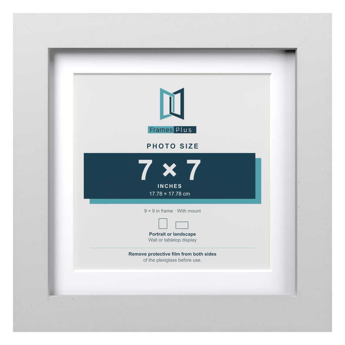 Classic White 9 x 9 inch picture frame with a white mount for a 7 x 7 inch photo