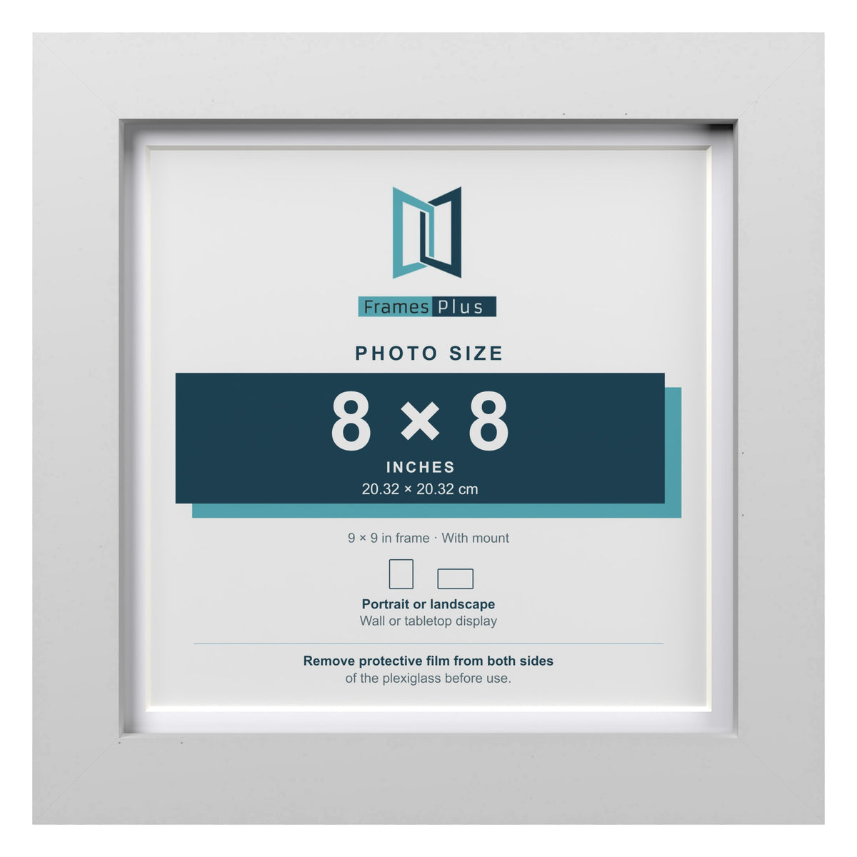 Classic White 9 x 9 inch picture frame with a white mount for an 8 x 8 inch photo