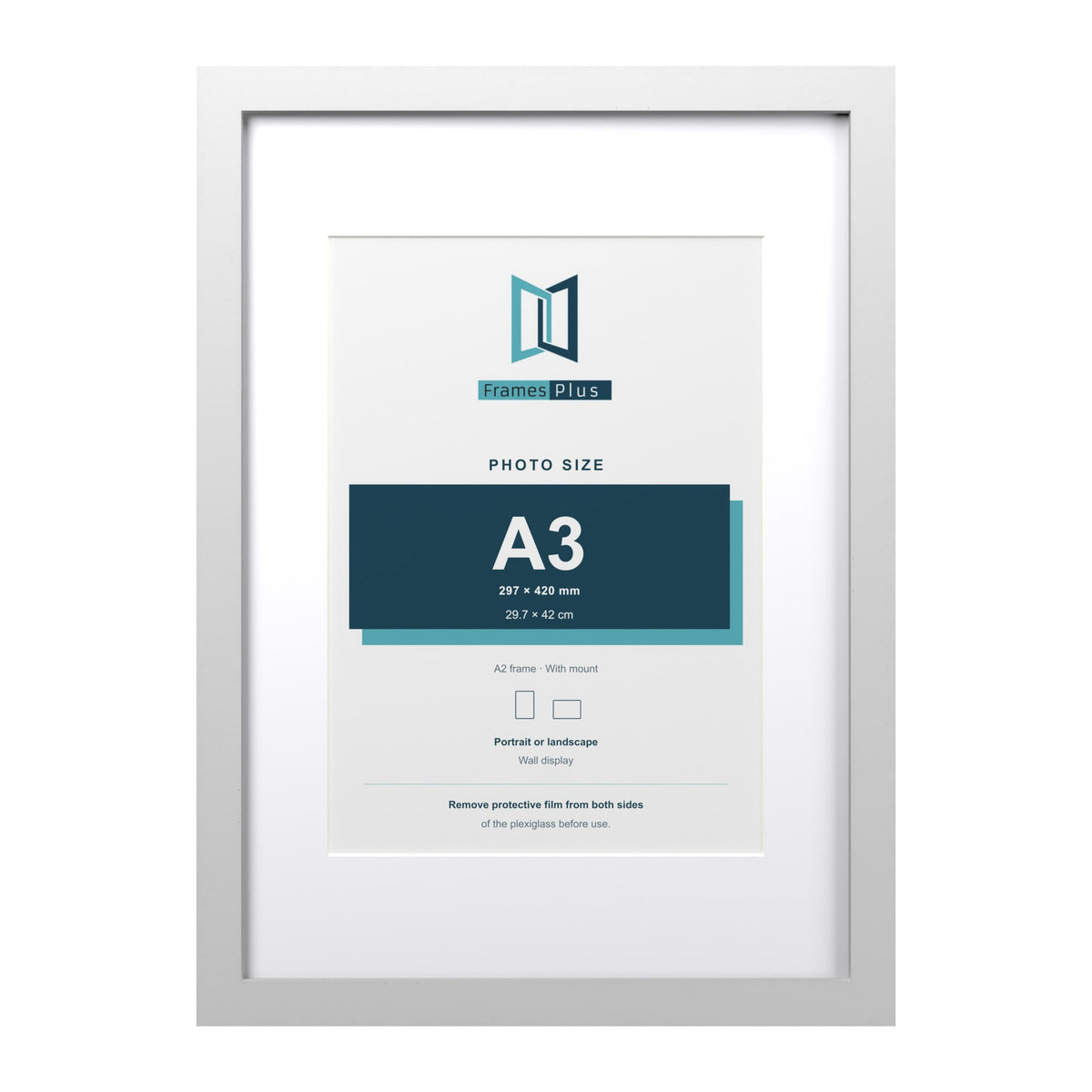 Classic White A2 picture frame with a white mount for an A3 photo