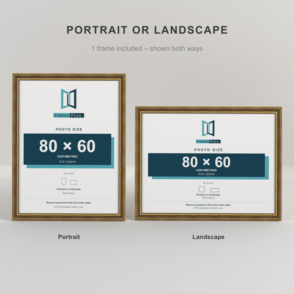 Dahlia Gold picture frame, shown portrait and landscape