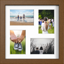 Dark Brown Multi-Aperture Frame for 4 Photos 6x4" with White Mount displaying photographs