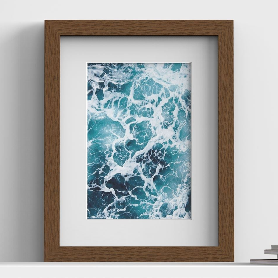 Classic Dark Brown picture frame with white mount, close view with ocean artwork