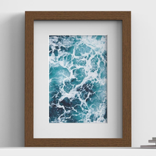 Classic Dark Brown picture frame with white mount, close view with ocean artwork