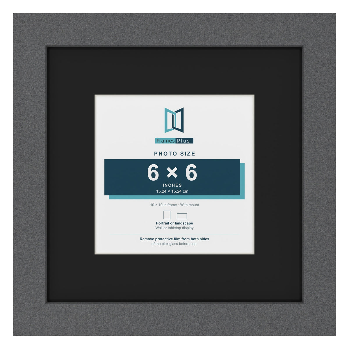 Dark Grey 10 x 10 inch picture frame with a black mount for a 6 x 6 inch photo