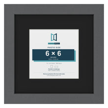 Dark Grey 10 x 10 inch picture frame with a black mount for a 6 x 6 inch photo