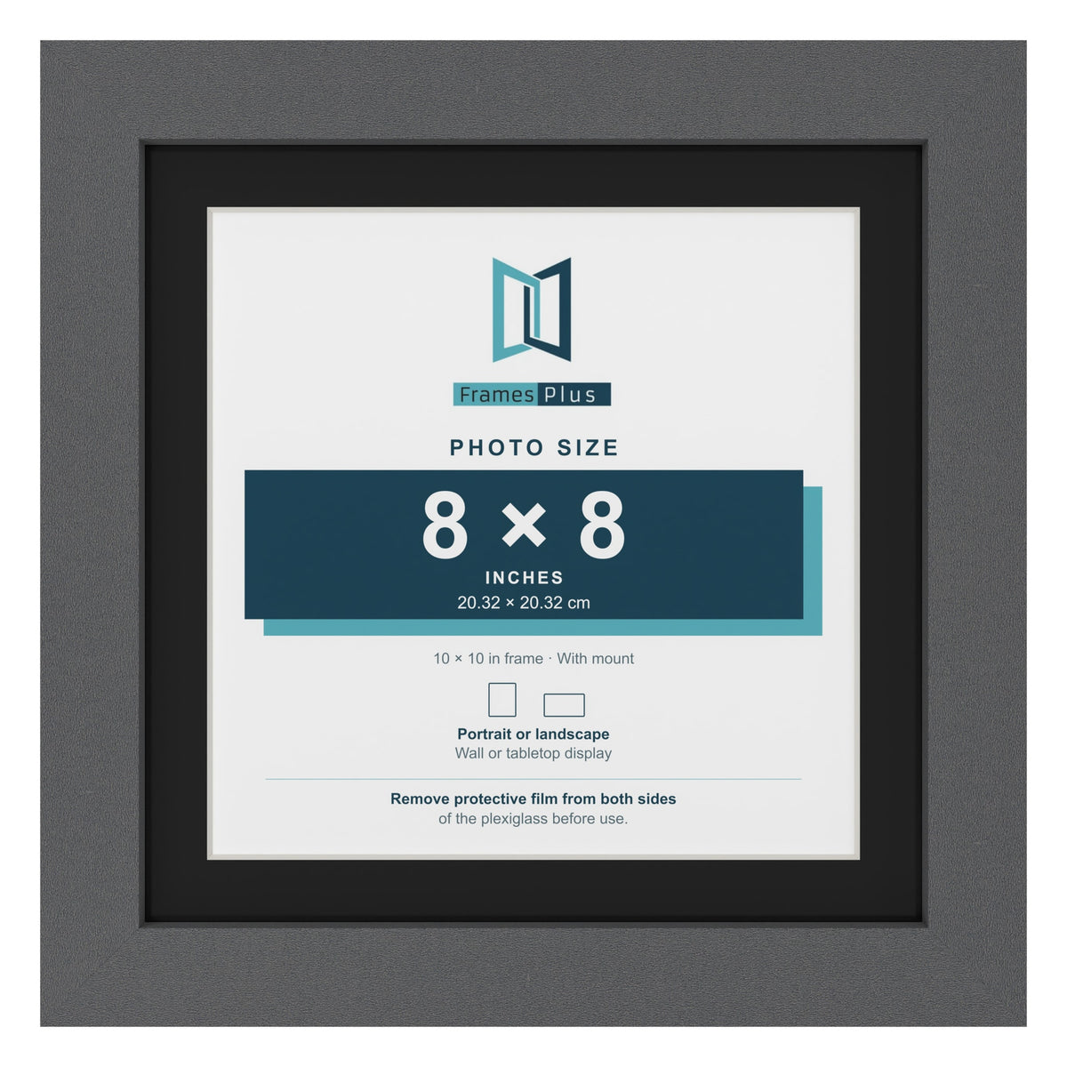 Dark Grey 10 x 10 inch picture frame with a black mount for an 8 x 8 inch photo