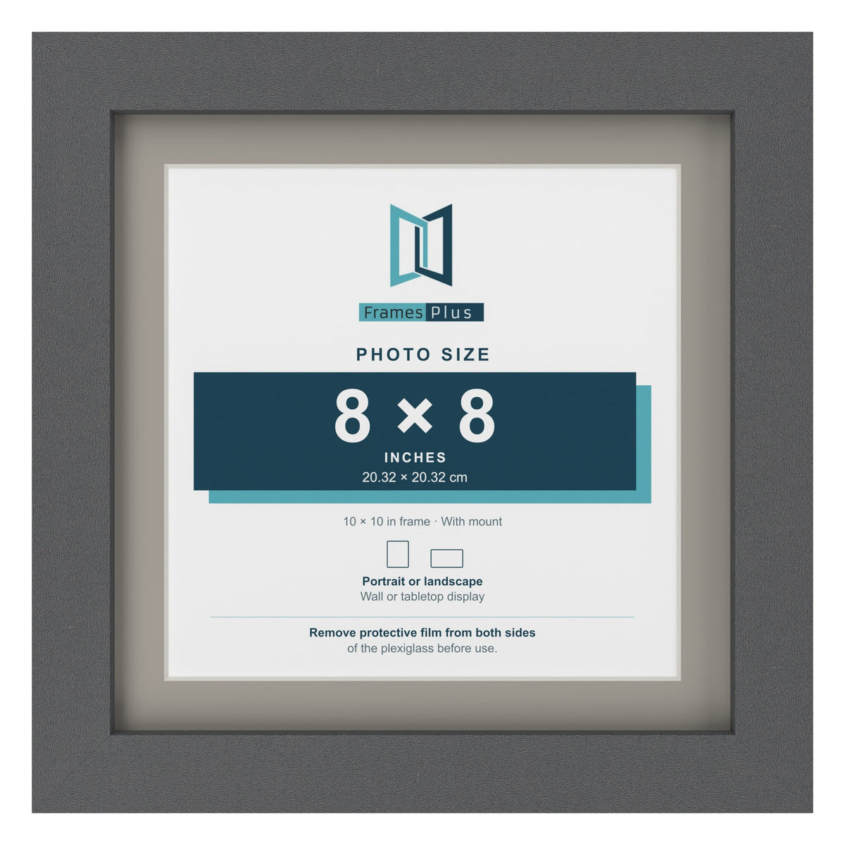 Dark Grey 10 x 10 inch picture frame with a Dawn Grey mount for an 8 x 8 inch photo