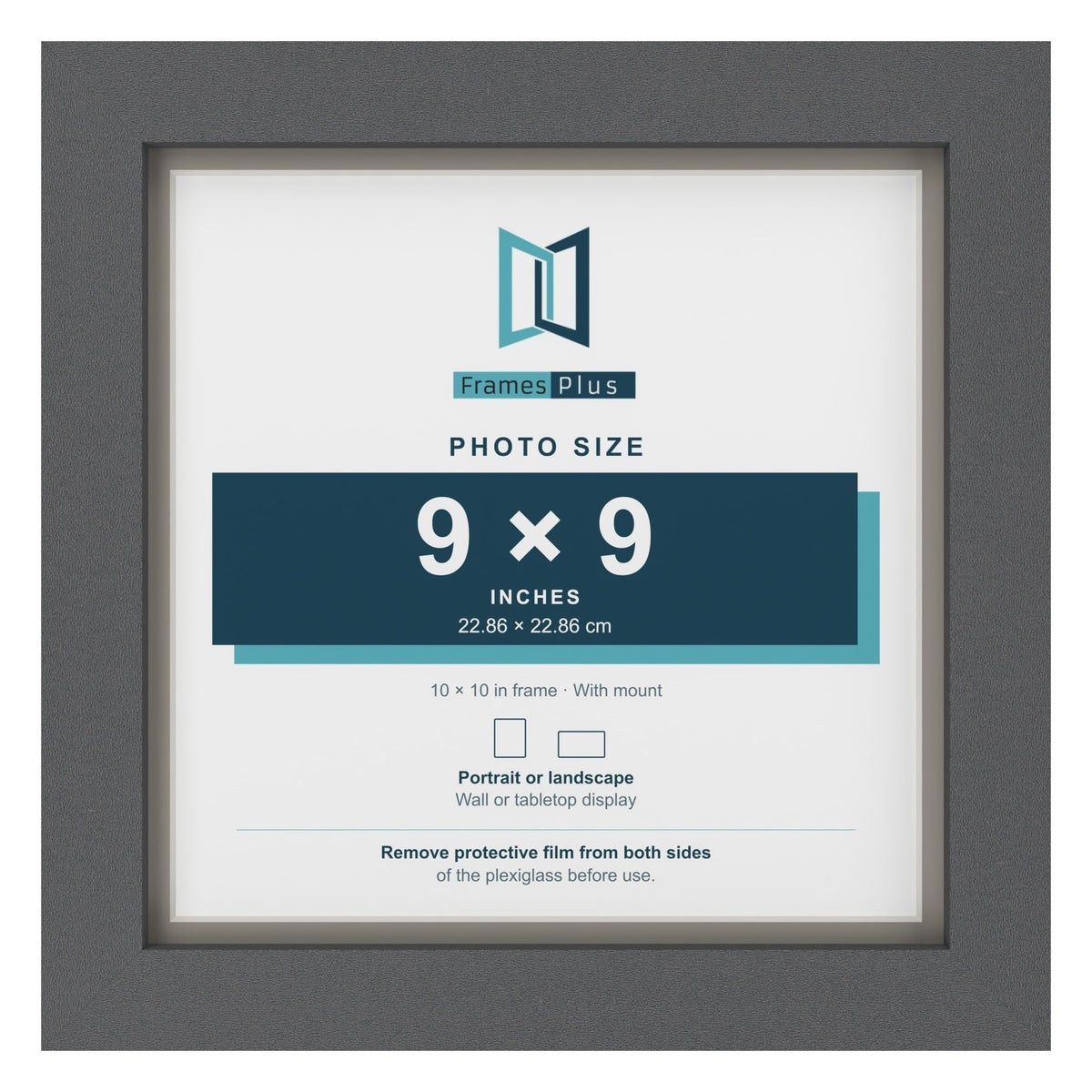 Dark Grey 10 x 10 inch picture frame with a Dawn Grey mount for a 9 x 9 inch photo