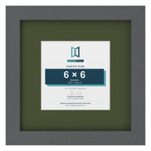 Dark Grey 10 x 10 inch picture frame with a green mount for a 6 x 6 inch photo