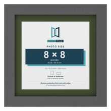 Dark Grey 10 x 10 inch picture frame with a green mount for an 8 x 8 inch photo