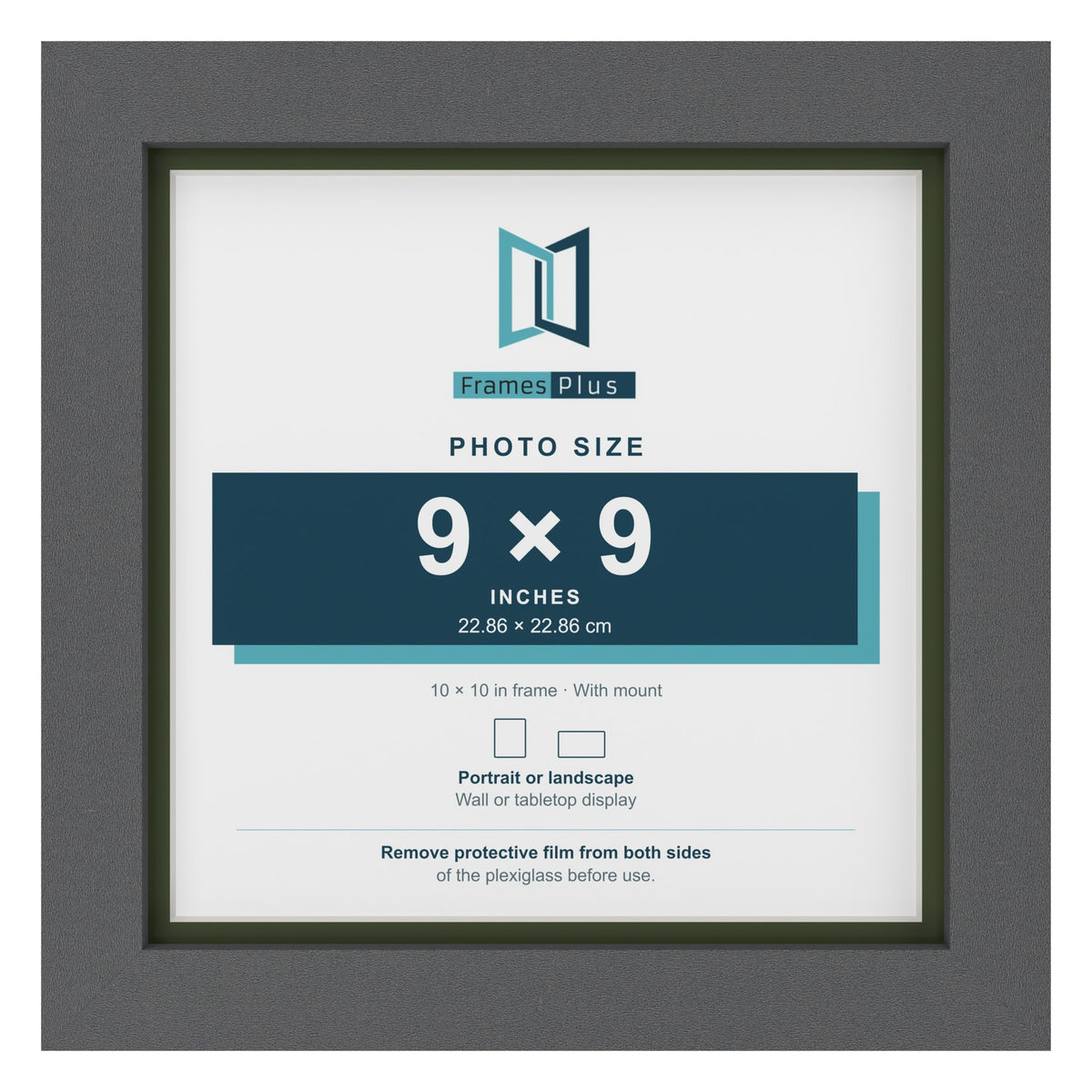 Dark Grey 10 x 10 inch picture frame with a green mount for a 9 x 9 inch photo