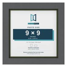 Dark Grey 10 x 10 inch picture frame with a green mount for a 9 x 9 inch photo