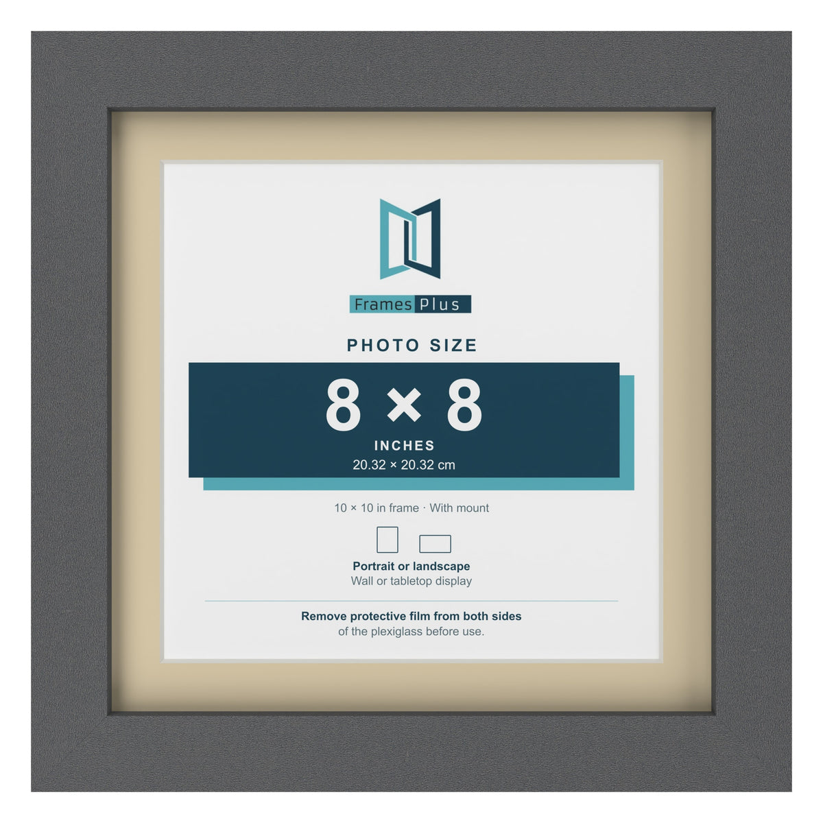 Dark Grey 10 x 10 inch picture frame with an ivory mount for an 8 x 8 inch photo