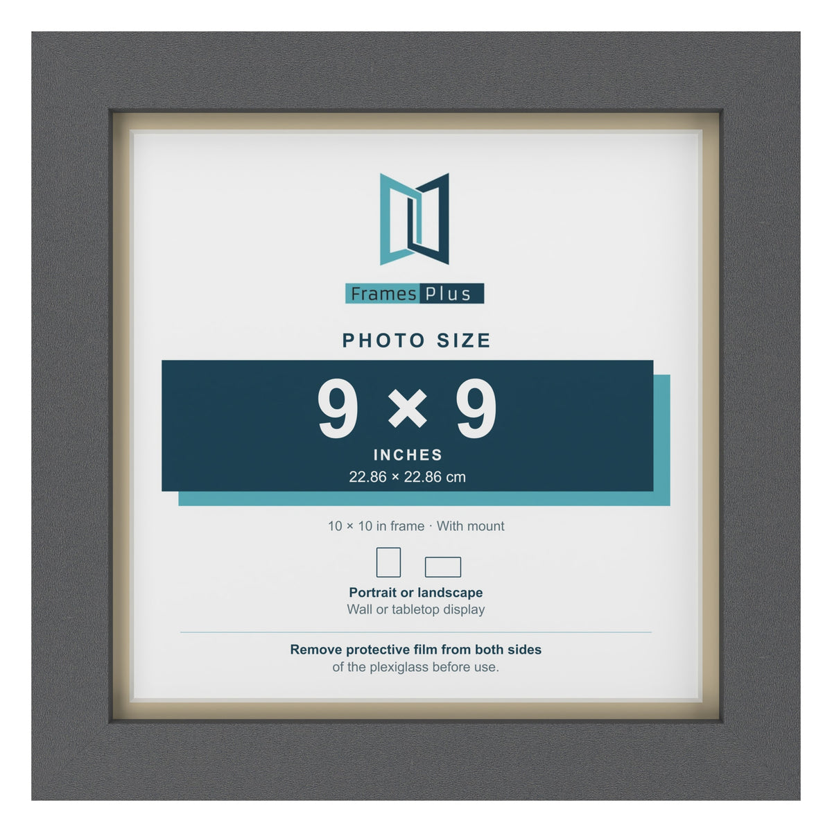 Dark Grey 10 x 10 inch picture frame with an ivory mount for a 9 x 9 inch photo