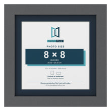 Dark Grey 10 x 10 inch picture frame with a Pacific Blue mount for an 8 x 8 inch photo
