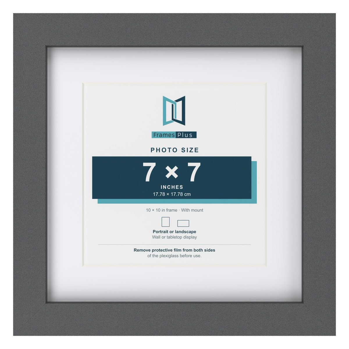 Dark Grey 10 x 10 inch picture frame with a white mount for a 7 x 7 inch photo