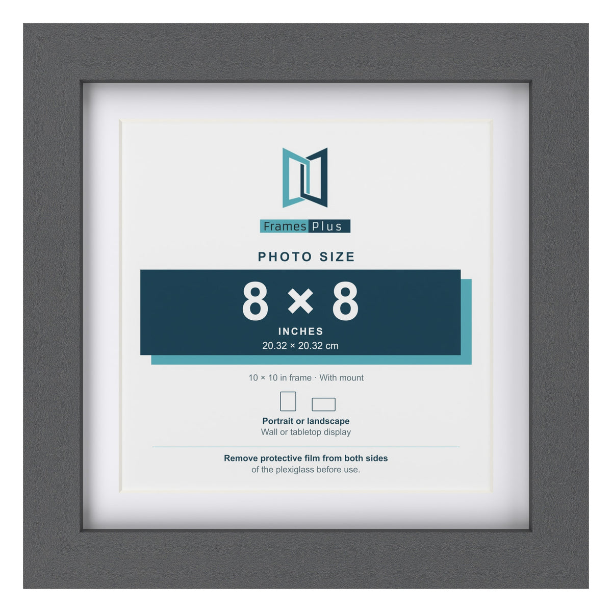 Dark Grey 10 x 10 inch picture frame with a white mount for a 8 x 8 inch photo