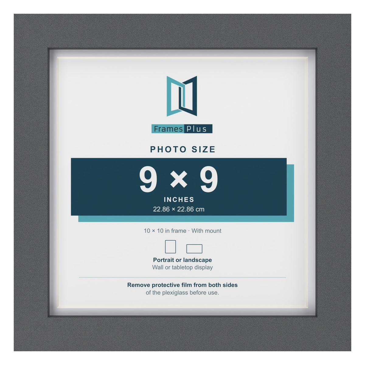 Dark Grey 10 x 10 inch picture frame with a white mount for a 9 x 9 inch photo