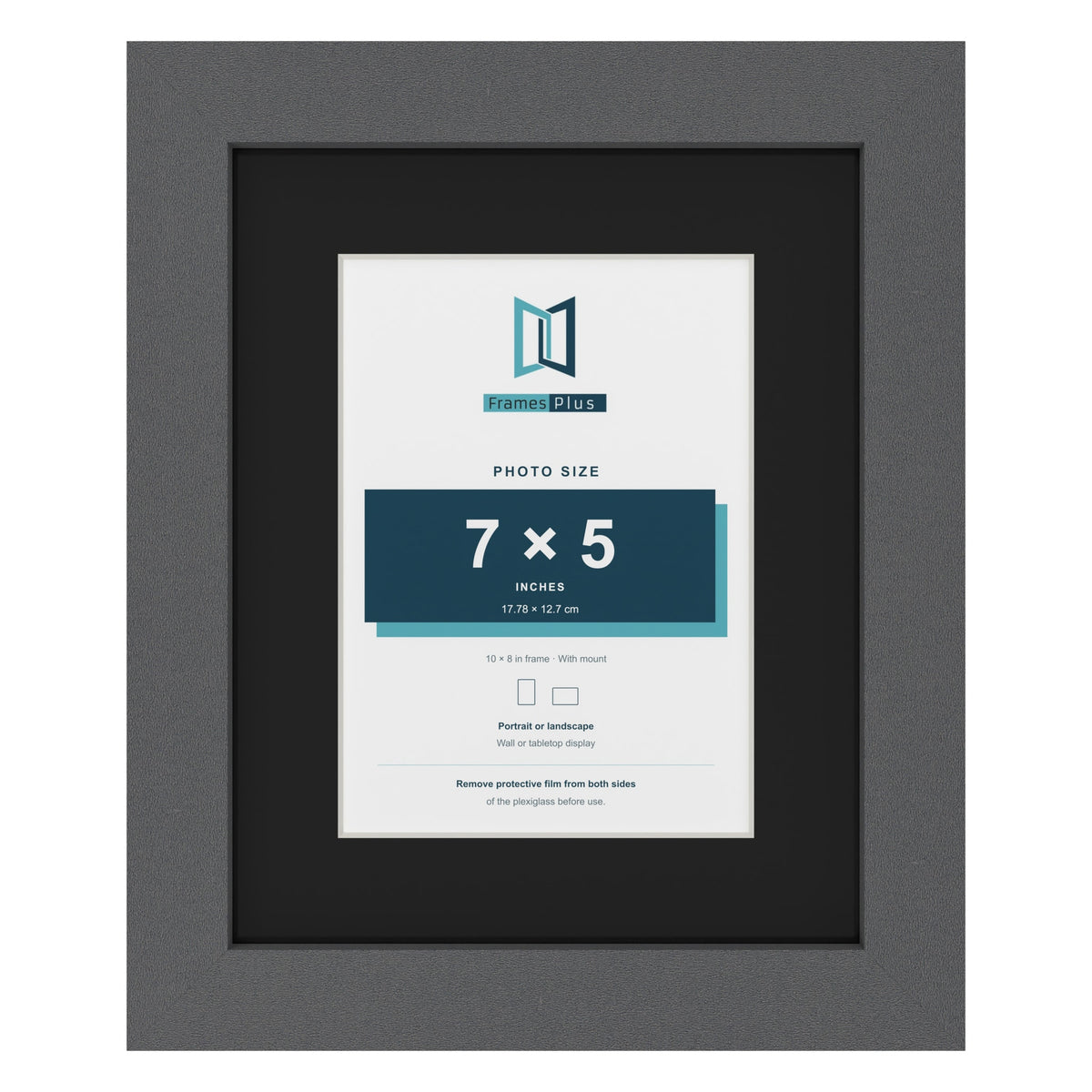 Dark Grey 10 x 8 inch picture frame with a black mount for a 7 x 5 inch photo