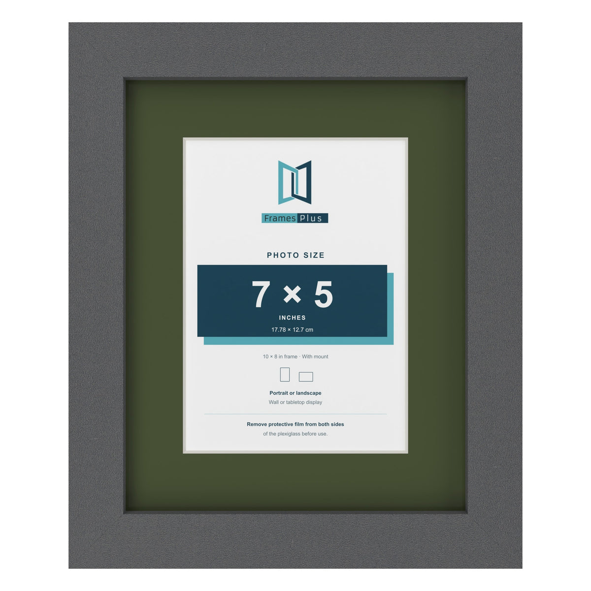 Dark Grey 10 x 8 inch picture frame with a green mount for a 7 x 5 inch photo