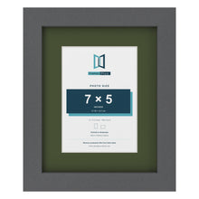 Dark Grey 10 x 8 inch picture frame with a green mount for a 7 x 5 inch photo