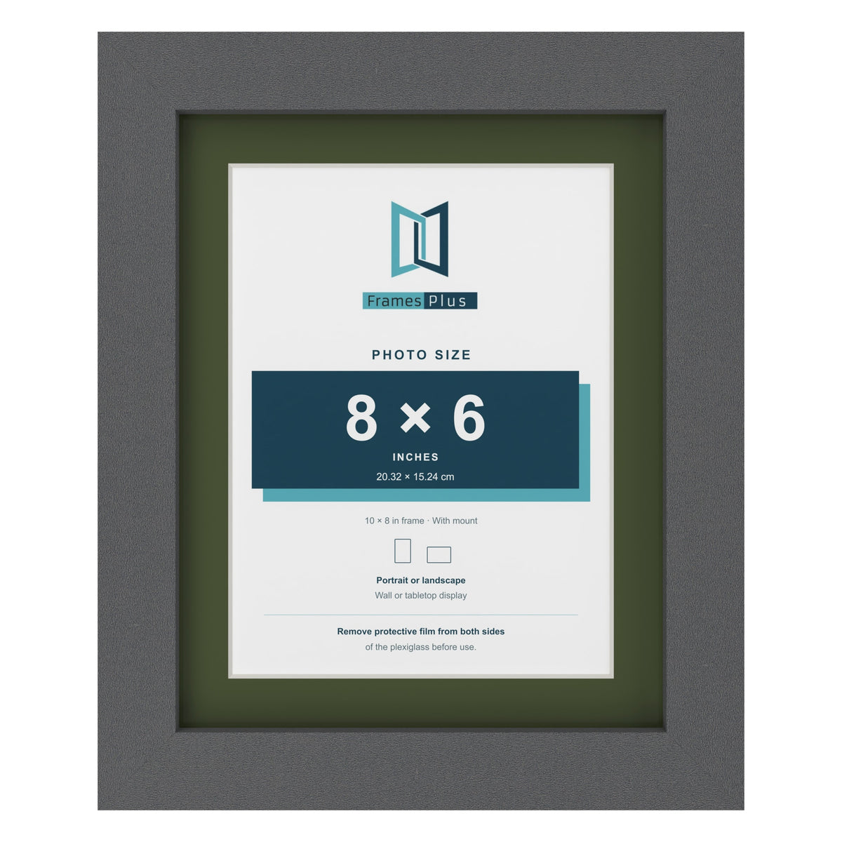 Dark Grey 10 x 8 inch picture frame with a green mount for an 8 x 6 inch photo