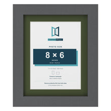 Dark Grey 10 x 8 inch picture frame with a green mount for an 8 x 6 inch photo
