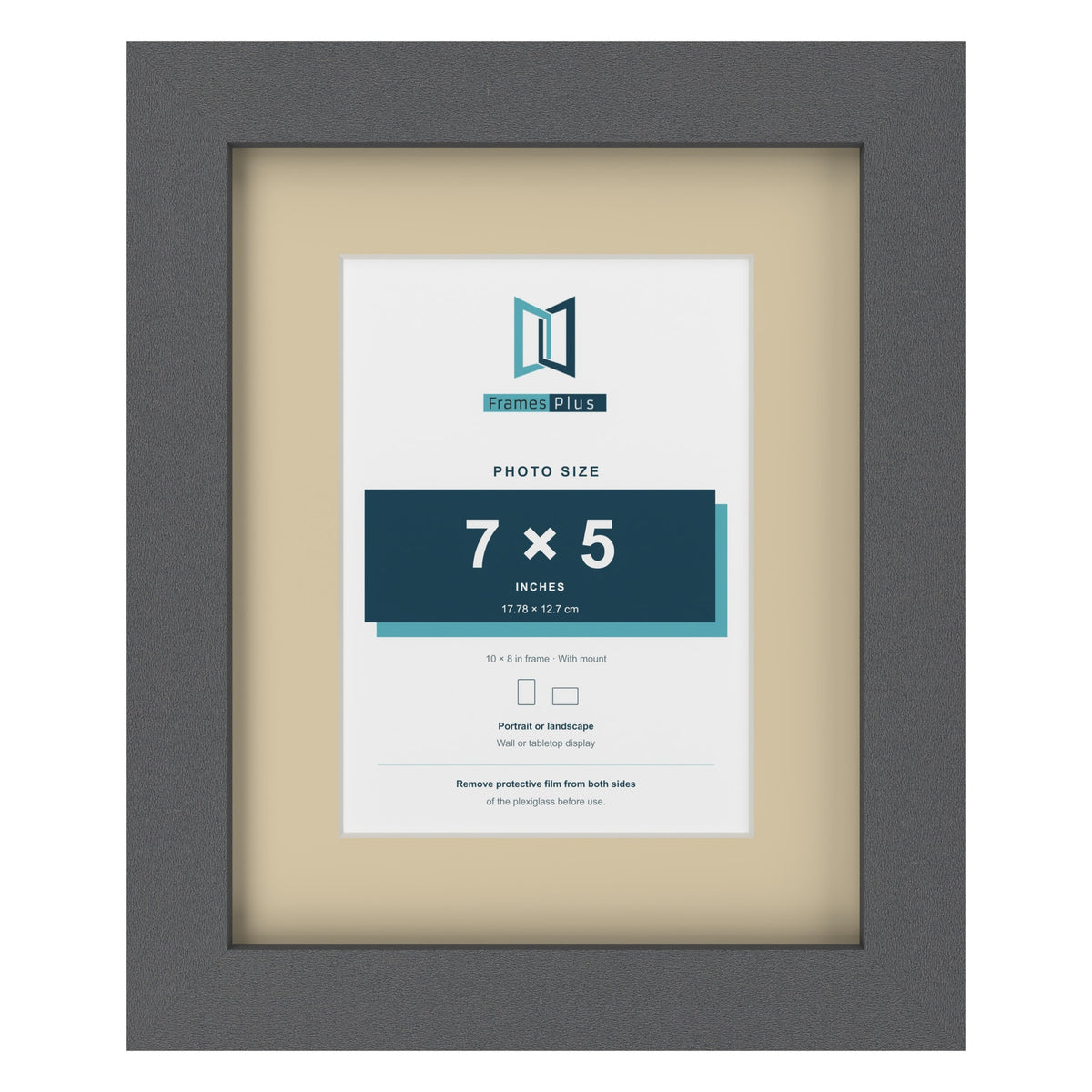 Dark Grey 10 x 8 inch picture frame with an ivory mount for a 7 x 5 inch photo