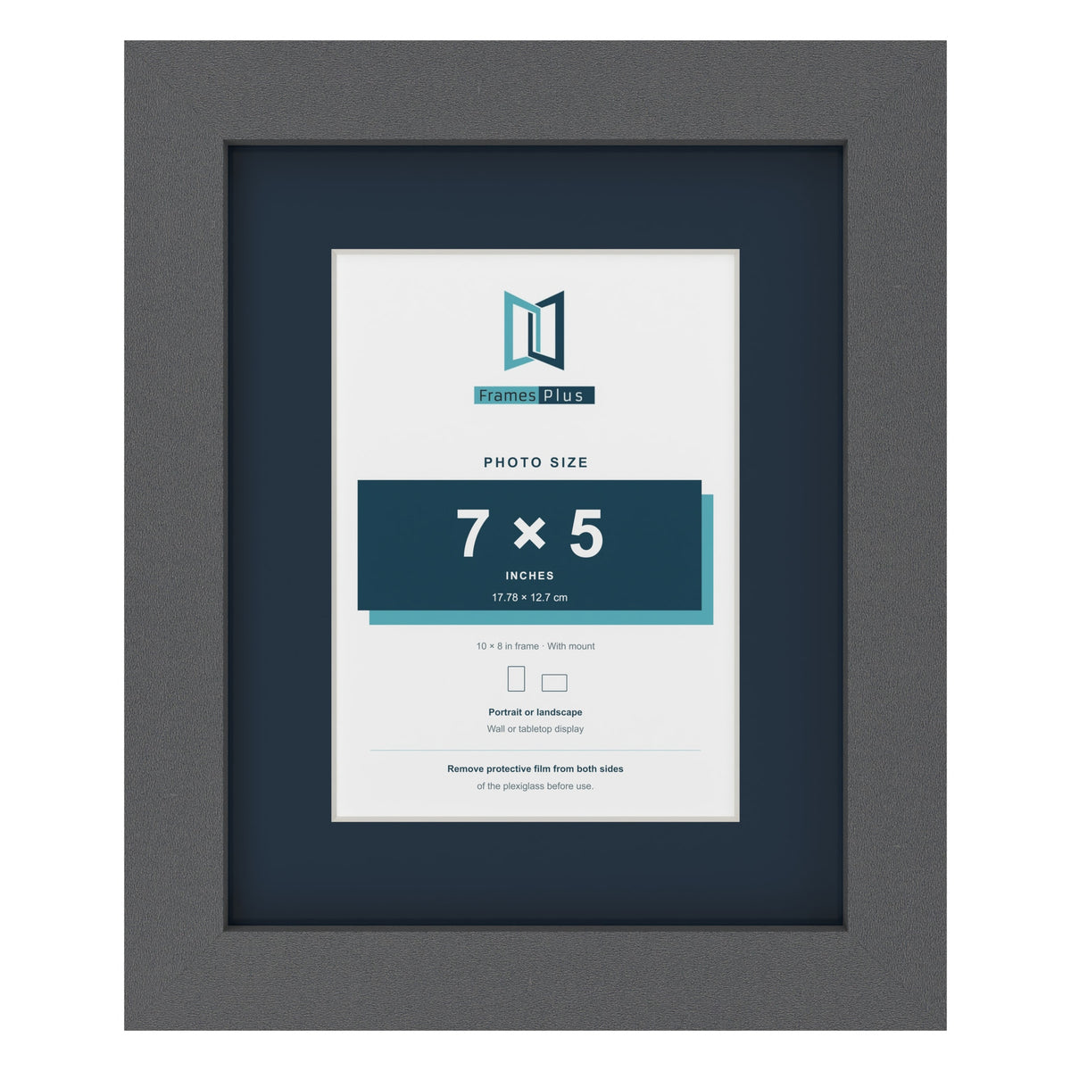 Dark Grey 10 x 8 inch picture frame with a Pacific Blue mount for a 7 x 5 inch photo